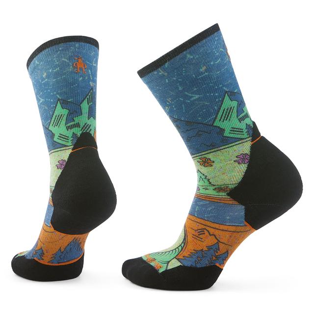 Women's Trail Run Mountain Print Crew Socks Twilight Blue